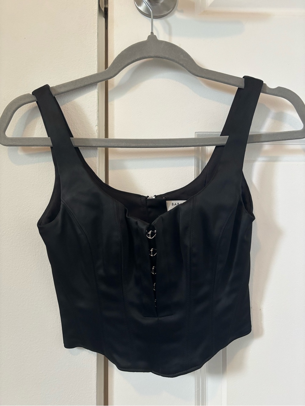Aritzia Babaton Black Satin Hook-Front Cropped Corset